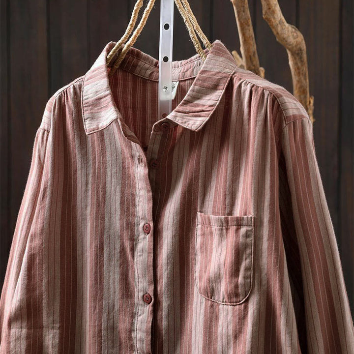Camisa de algodón de manga larga con cuello alto y botones para mujer con Buddha Stones - image 15