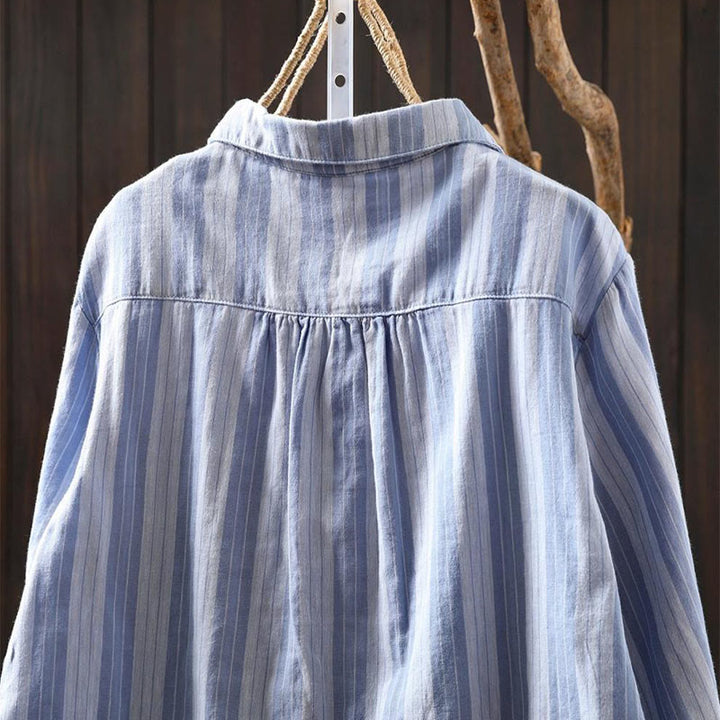 Camisa de algodón de manga larga con cuello alto y botones para mujer con Buddha Stones - image 4