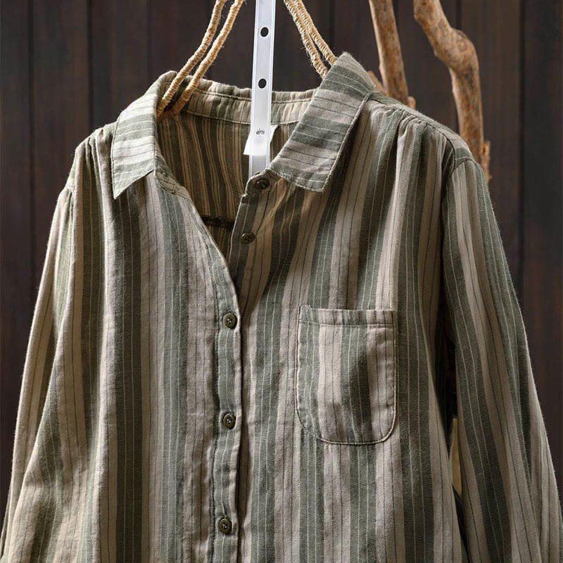 Camisa de algodón de manga larga con cuello alto y botones para mujer con Buddha Stones - image 26