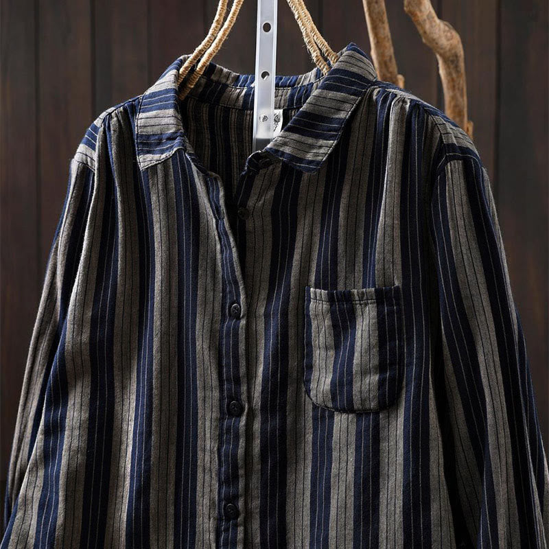 Camisa de algodón de manga larga con cuello alto y botones para mujer con Buddha Stones - image 28