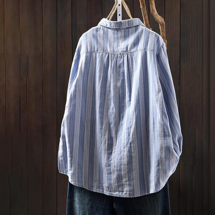 Camisa de algodón de manga larga con cuello alto y botones para mujer con Buddha Stones - image 1