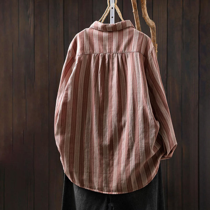 Camisa de algodón de manga larga con cuello alto y botones para mujer con Buddha Stones - image 14