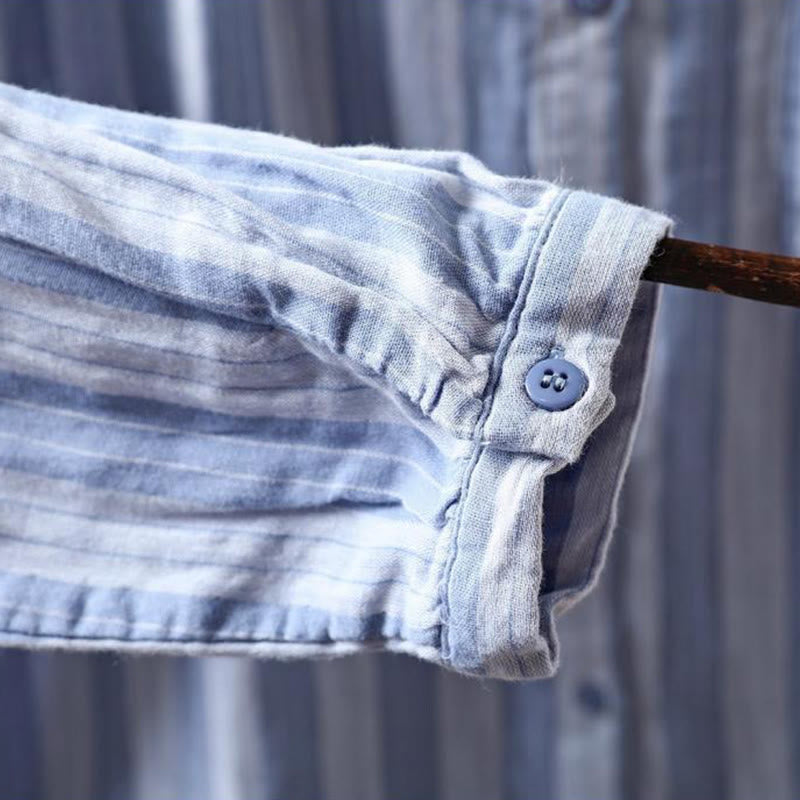 Camisa de algodón de manga larga con cuello alto y botones para mujer con Buddha Stones - image 9