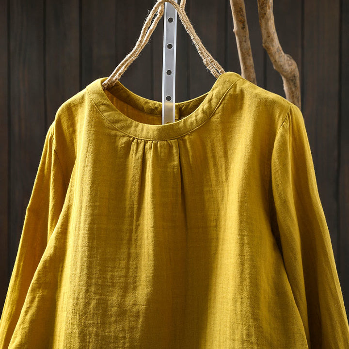 Camisa de algodón de manga larga para mujer con cuello redondo y botones en la espalda con estampado de Buddha Stones Fall - image 10