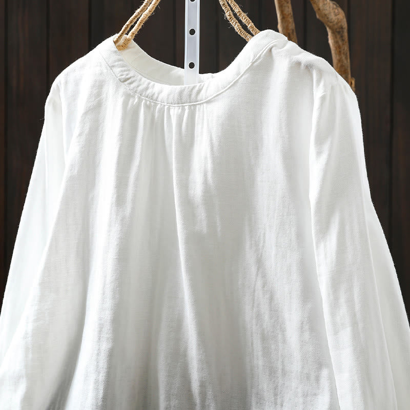 Camisa de algodón de manga larga para mujer con cuello redondo y botones en la espalda con estampado de Buddha Stones Fall - image 14