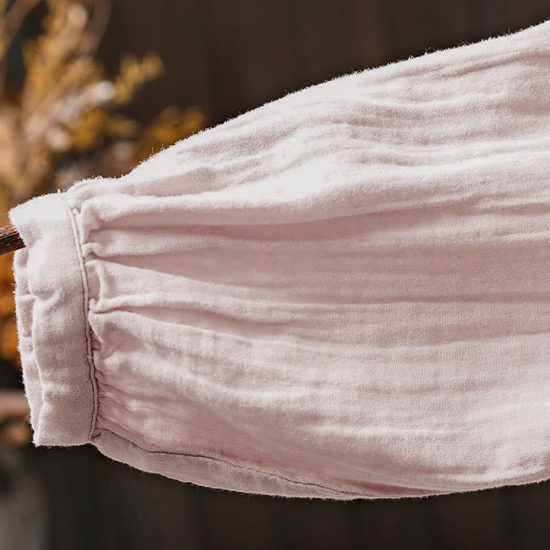 Camisa de algodón de manga larga para mujer con cuello redondo y botones en la espalda con estampado de Buddha Stones Fall - image 7