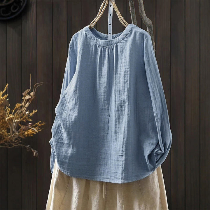 Camisa de algodón de manga larga para mujer con cuello redondo y botones en la espalda con estampado de Buddha Stones Fall - Azul cielo claro - US6, UK/AU10, EU38 (L) - image 11