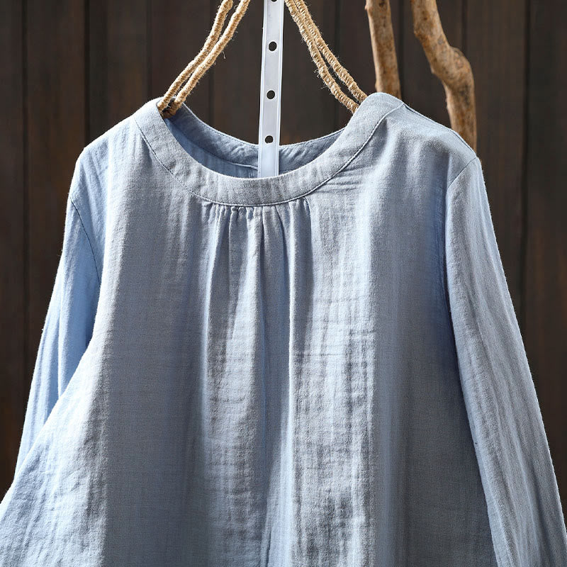 Camisa de algodón de manga larga para mujer con cuello redondo y botones en la espalda con estampado de Buddha Stones Fall - image 12