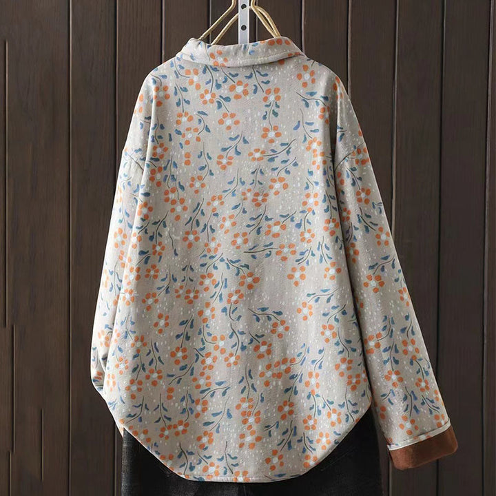 Camisa de algodón para mujer, manga larga, cuello alto, botones de rana, flores de invierno y hojas verdes de Buddha Stones - image 13