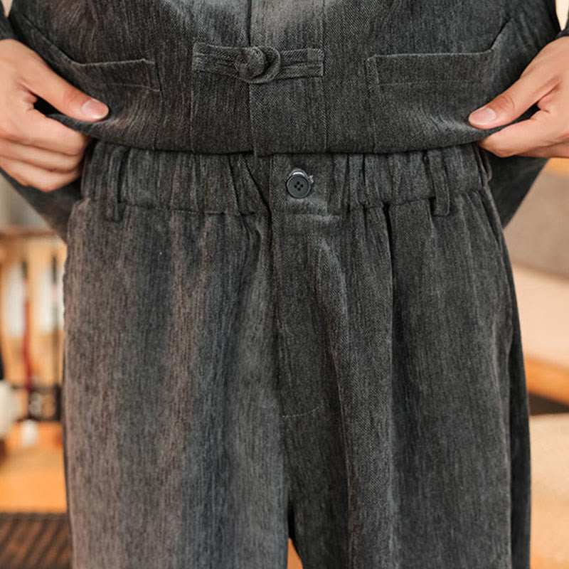 Conjunto de 2 Buddha Stones de traje Tang de invierno grueso para hombre, de pana de algodón con botones de rana, chaqueta y pantalones de manga larga con bolsillos. - image 20