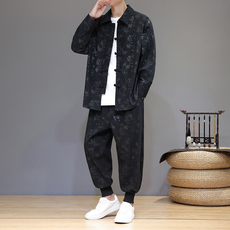 Conjunto de 2 Buddha Stones de traje Tang de bambú grueso de invierno para hombre, de pana de algodón con botones de rana, chaqueta de manga larga y pantalones con bolsillos. - Negro - US/UK/AU46, EU56 (5XL) - image 22