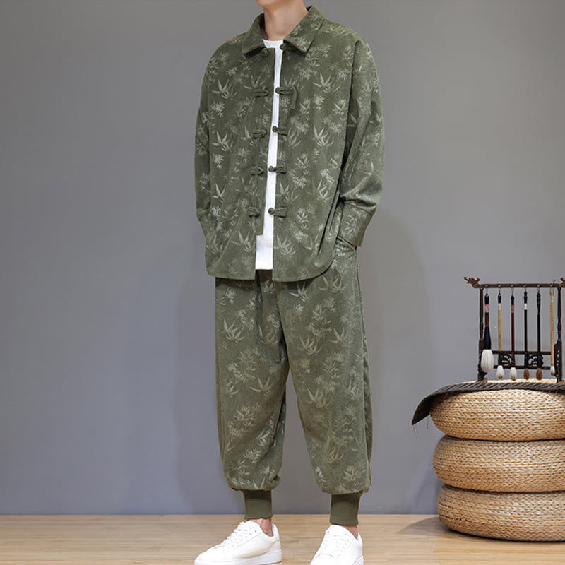 Conjunto de 2 Buddha Stones de traje Tang de bambú grueso de invierno para hombre, de pana de algodón con botones de rana, chaqueta de manga larga y pantalones con bolsillos. - image 6