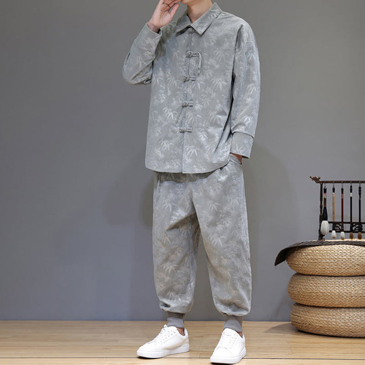 Conjunto de 2 Buddha Stones de traje Tang de bambú grueso de invierno para hombre, de pana de algodón con botones de rana, chaqueta de manga larga y pantalones con bolsillos. - image 10