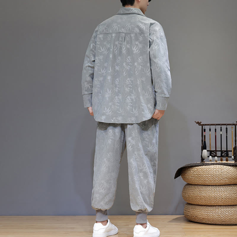 Conjunto de 2 Buddha Stones de traje Tang de bambú grueso de invierno para hombre, de pana de algodón con botones de rana, chaqueta de manga larga y pantalones con bolsillos. - image 11