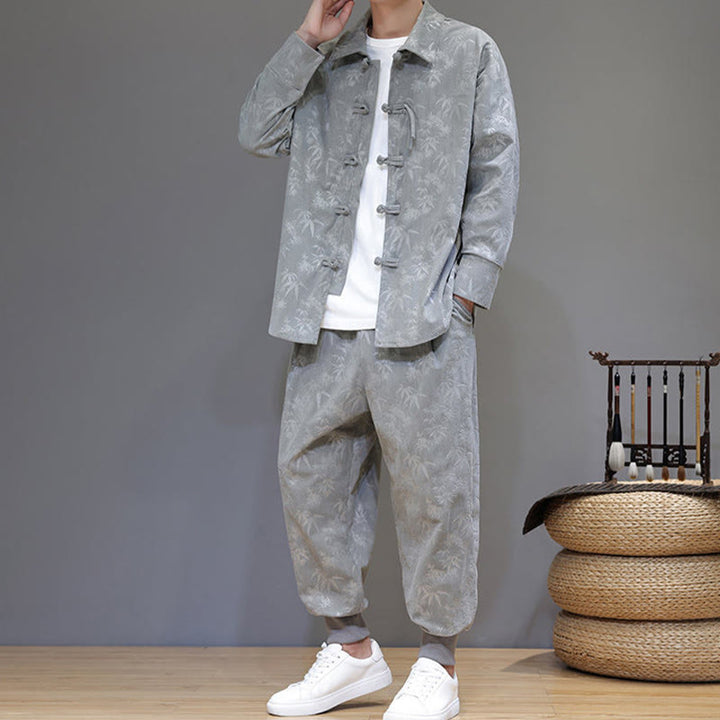 Conjunto de 2 Buddha Stones de traje Tang de bambú grueso de invierno para hombre, de pana de algodón con botones de rana, chaqueta de manga larga y pantalones con bolsillos. - image 17