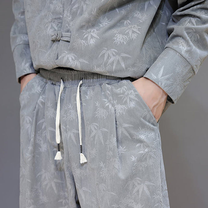 Conjunto de 2 Buddha Stones de traje Tang de bambú grueso de invierno para hombre, de pana de algodón con botones de rana, chaqueta de manga larga y pantalones con bolsillos. - image 19