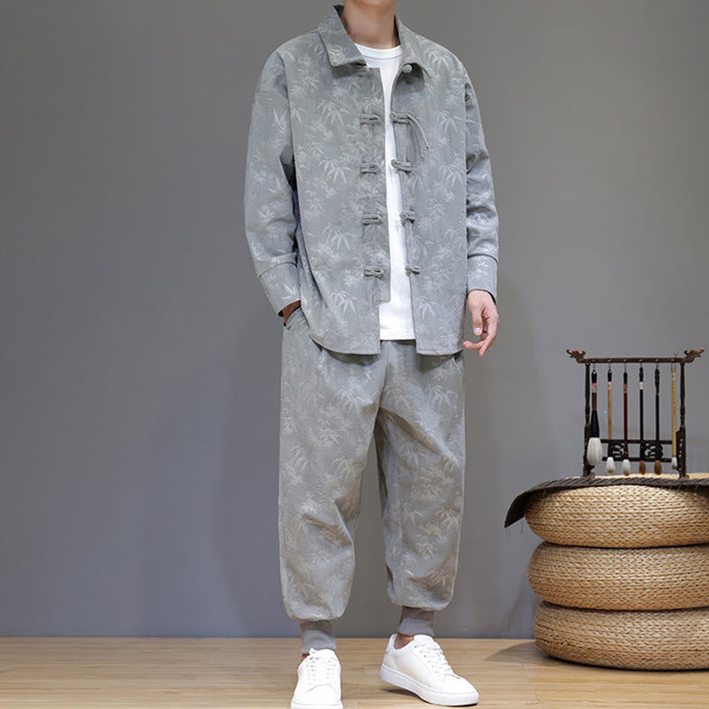 Conjunto de 2 Buddha Stones de traje Tang de bambú grueso de invierno para hombre, de pana de algodón con botones de rana, chaqueta de manga larga y pantalones con bolsillos. - image 15