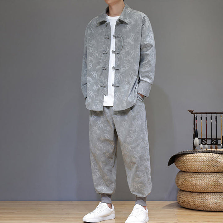 Conjunto de 2 Buddha Stones de traje Tang de bambú grueso de invierno para hombre, de pana de algodón con botones de rana, chaqueta de manga larga y pantalones con bolsillos. - image 14