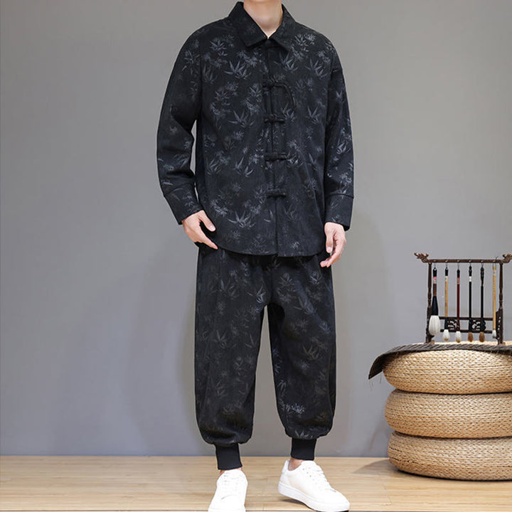Conjunto de 2 Buddha Stones de traje Tang de bambú grueso de invierno para hombre, de pana de algodón con botones de rana, chaqueta de manga larga y pantalones con bolsillos. - image 23