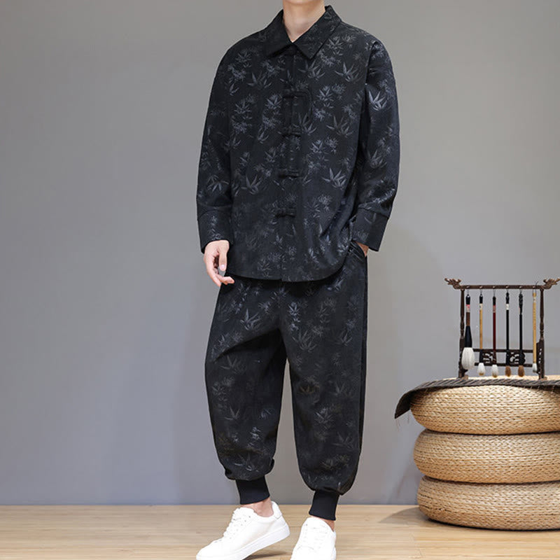 Conjunto de 2 Buddha Stones de traje Tang de bambú grueso de invierno para hombre, de pana de algodón con botones de rana, chaqueta de manga larga y pantalones con bolsillos. - image 29