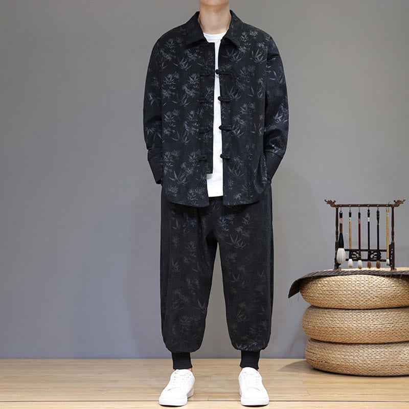 Conjunto de 2 Buddha Stones de traje Tang de bambú grueso de invierno para hombre, de pana de algodón con botones de rana, chaqueta de manga larga y pantalones con bolsillos. - image 27