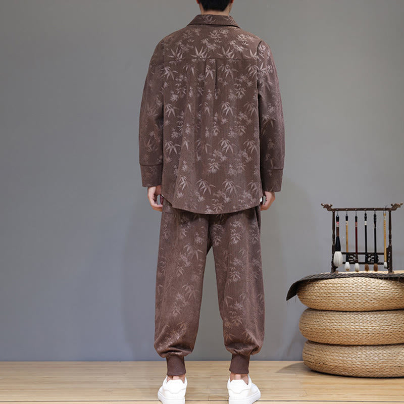 Conjunto de 2 Buddha Stones de traje Tang de bambú grueso de invierno para hombre, de pana de algodón con botones de rana, chaqueta de manga larga y pantalones con bolsillos. - image 33