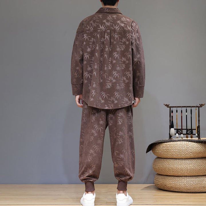 Conjunto de 2 Buddha Stones de traje Tang de bambú grueso de invierno para hombre, de pana de algodón con botones de rana, chaqueta de manga larga y pantalones con bolsillos. - image 33