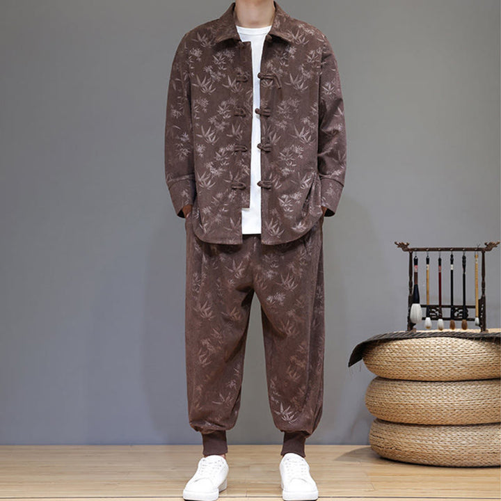 Conjunto de 2 Buddha Stones de traje Tang de bambú grueso de invierno para hombre, de pana de algodón con botones de rana, chaqueta de manga larga y pantalones con bolsillos. - image 34