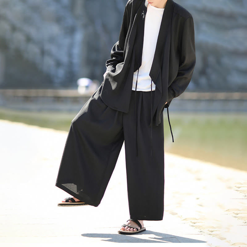 Conjunto de 2 piezas de kimono de algodón con bordado de bambú y cordones Buddha Stones, pantalones hasta los tobillos con bolsillos, ropa de meditación para hombre - image 4