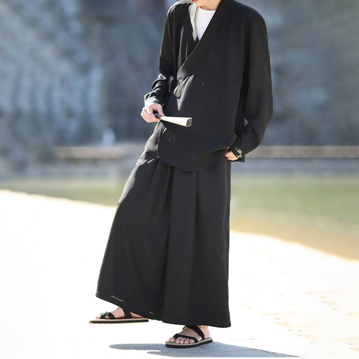 Conjunto de 2 piezas de kimono de algodón con bordado de bambú y cordones Buddha Stones, pantalones hasta los tobillos con bolsillos, ropa de meditación para hombre - image 5