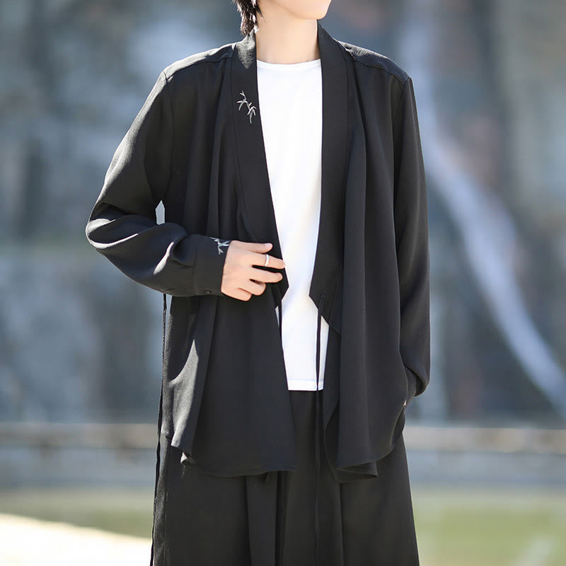 Conjunto de 2 piezas de kimono de algodón con bordado de bambú y cordones Buddha Stones, pantalones hasta los tobillos con bolsillos, ropa de meditación para hombre - image 6