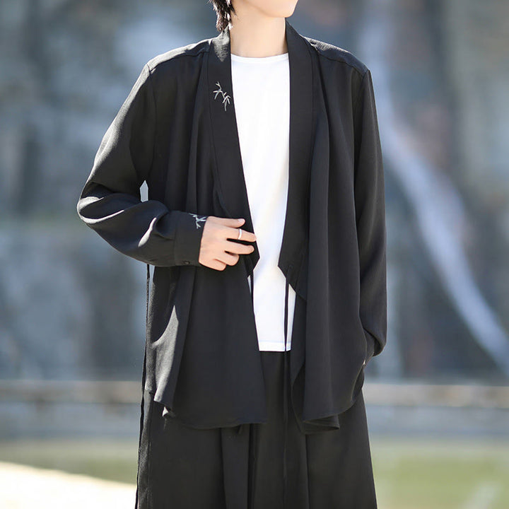 Conjunto de 2 piezas de kimono de algodón con bordado de bambú y cordones Buddha Stones, pantalones hasta los tobillos con bolsillos, ropa de meditación para hombre - image 6