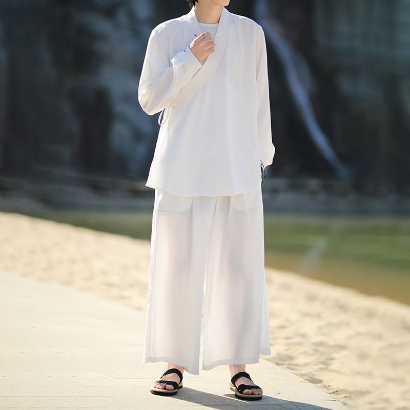 Conjunto de 2 piezas de kimono de algodón con bordado de bambú y cordones Buddha Stones, pantalones hasta los tobillos con bolsillos, ropa de meditación para hombre - image 8