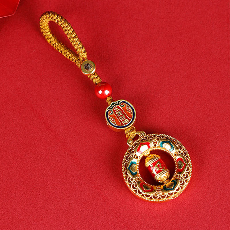 Rueda de oración de cobre con Buddha Stones, cinco direcciones, dioses de la riqueza, equilibrio, llavero giratorio - Cinco Direcciones Dioses de la Riqueza - Cuerda de botón - image 0