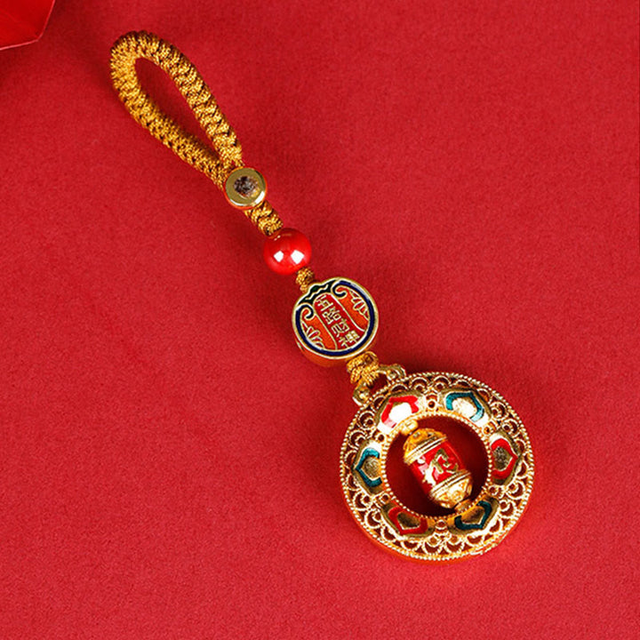 Rueda de oración de cobre con Buddha Stones, cinco direcciones, dioses de la riqueza, equilibrio, llavero giratorio - Cinco Direcciones Dioses de la Riqueza - Cuerda de botón - image 0