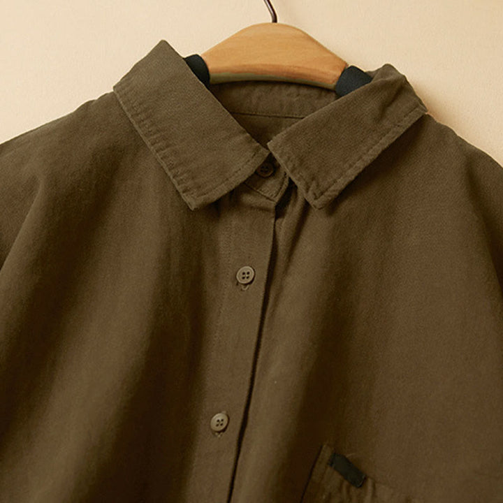 Camisa de algodón de manga larga con cuello alto y botones informales para mujer con diseño de Buddha Stones - image 20