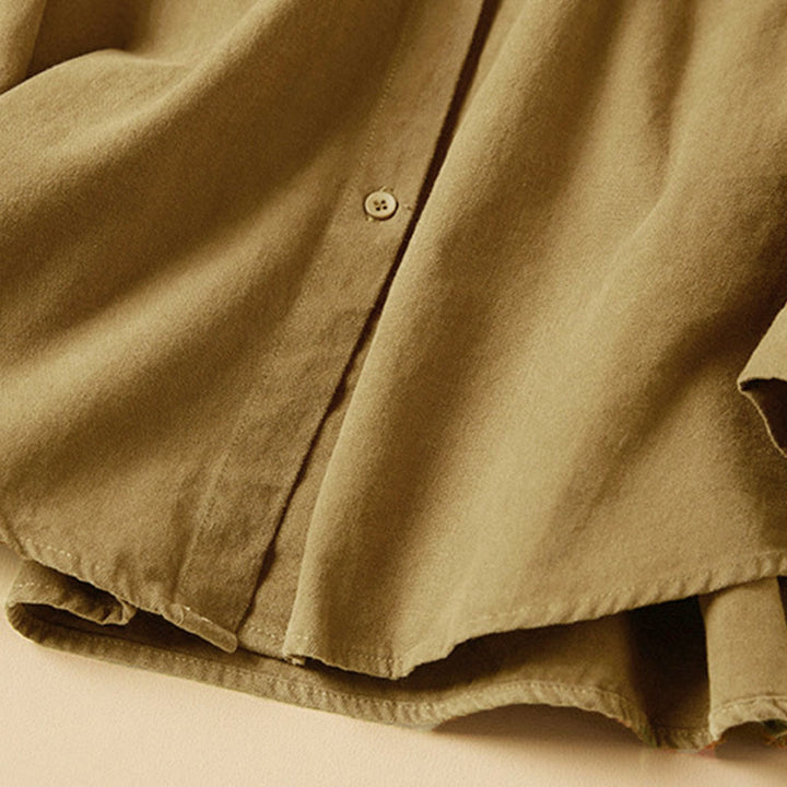 Camisa de algodón de manga larga con cuello alto y botones informales para mujer con diseño de Buddha Stones - image 10