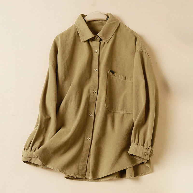 Camisa de algodón de manga larga con cuello alto y botones informales para mujer con diseño de Buddha Stones - Vara de oro - US14，UK/AU18，EU46 (2XL) - image 5