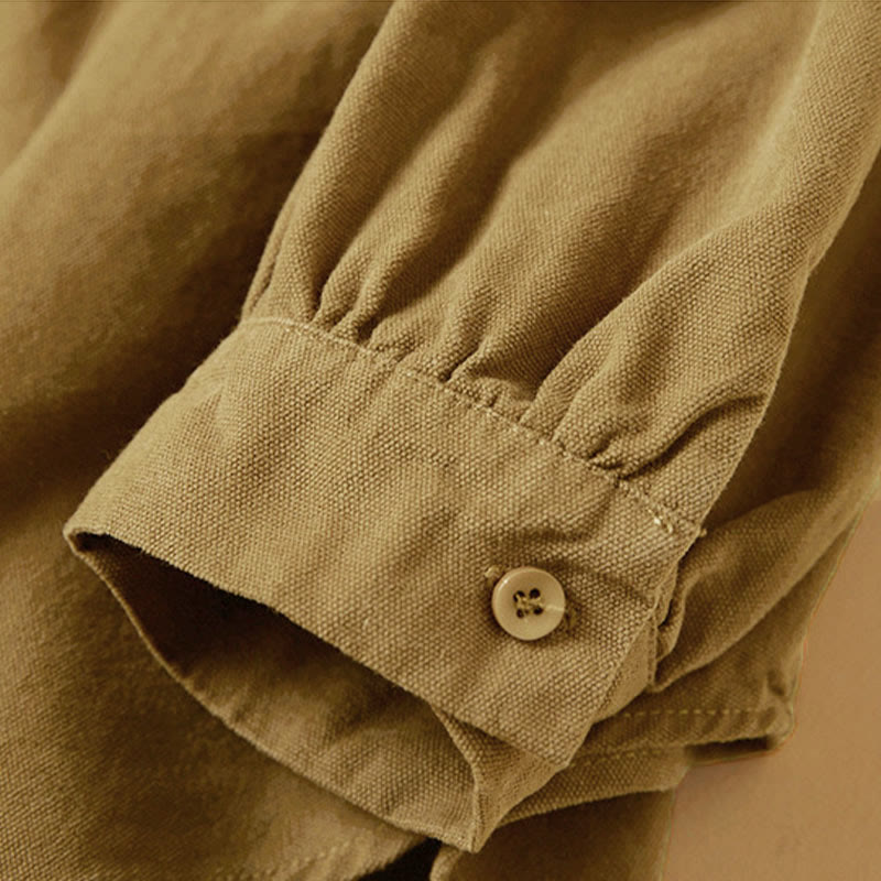 Camisa de algodón de manga larga con cuello alto y botones informales para mujer con diseño de Buddha Stones - image 11