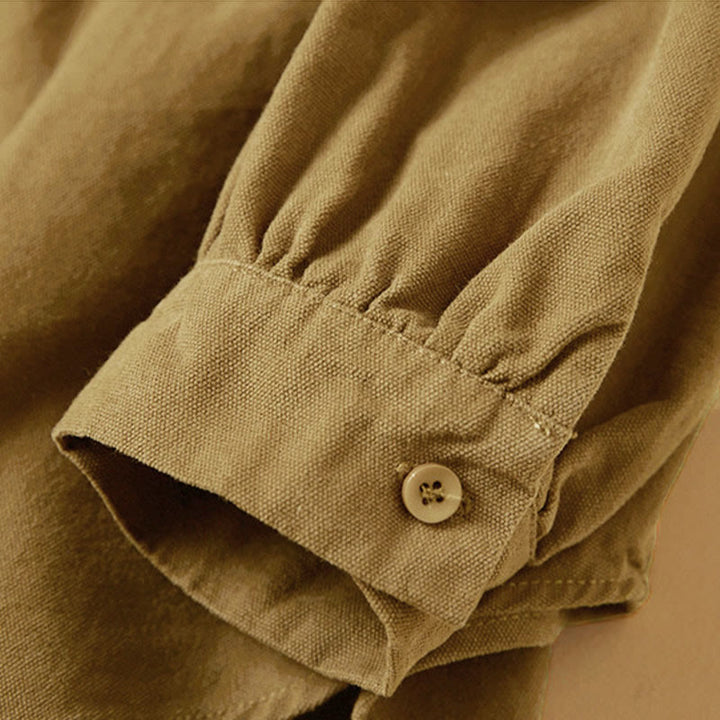 Camisa de algodón de manga larga con cuello alto y botones informales para mujer con diseño de Buddha Stones - image 11