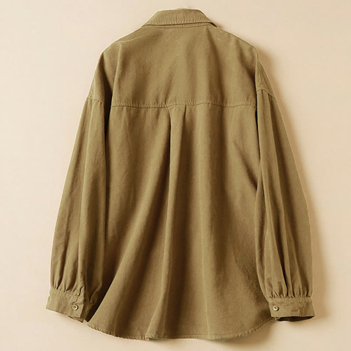 Camisa de algodón de manga larga con cuello alto y botones informales para mujer con diseño de Buddha Stones - image 6