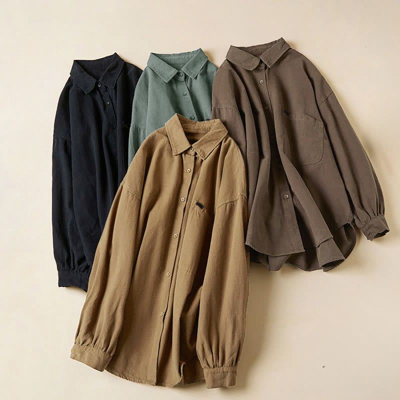 Camisa de algodón de manga larga con cuello alto y botones informales para mujer con diseño de Buddha Stones - image 24