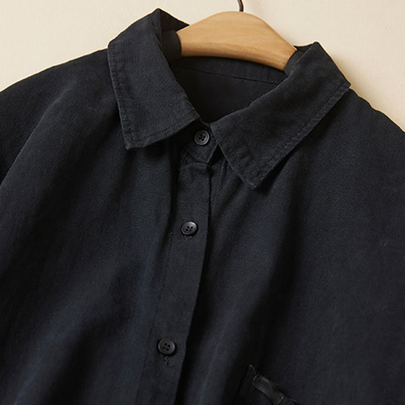 Camisa de algodón de manga larga con cuello alto y botones informales para mujer con diseño de Buddha Stones - image 23