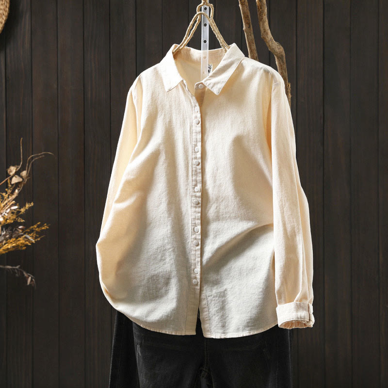 Camisa de algodón de manga larga con cuello alto, botones y estampado de Buddha Stones para mujer - Beige - US6, UK/AU10, EU38 (L) - image 0