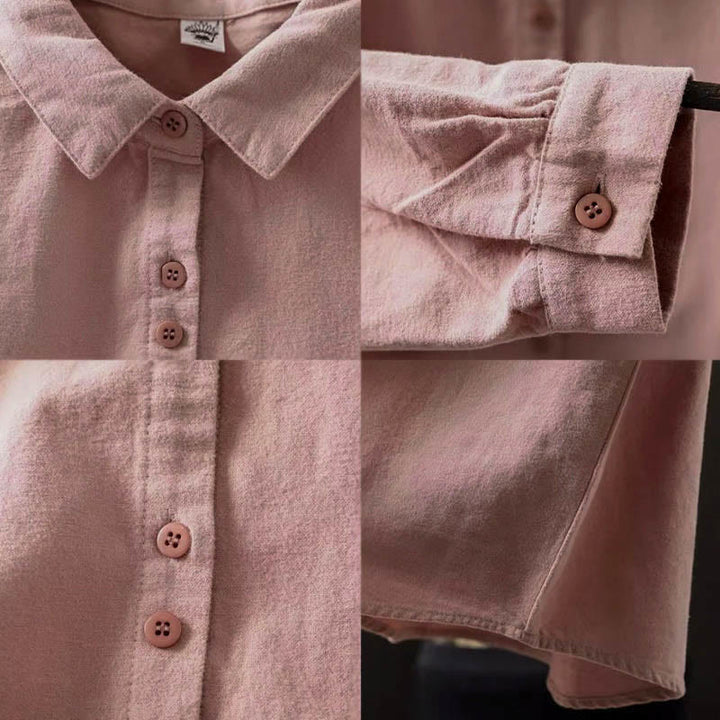 Camisa de algodón de manga larga con cuello alto, botones y estampado de Buddha Stones para mujer - image 16