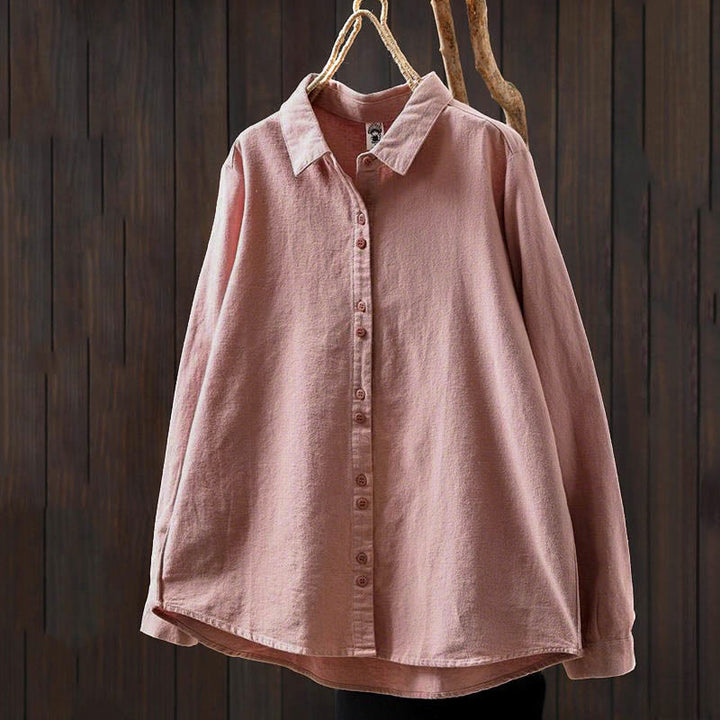 Camisa de algodón de manga larga con cuello alto, botones y estampado de Buddha Stones para mujer - image 3