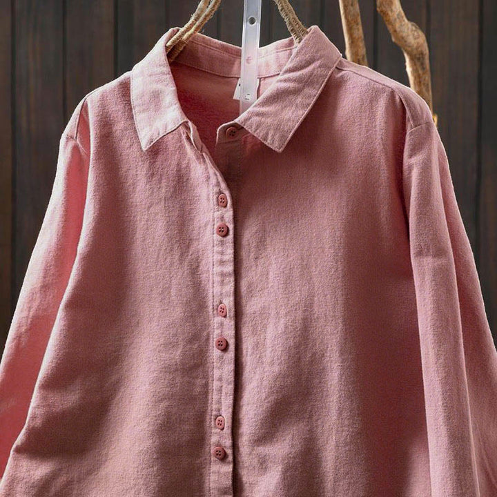 Camisa de algodón de manga larga con cuello alto, botones y estampado de Buddha Stones para mujer - image 5