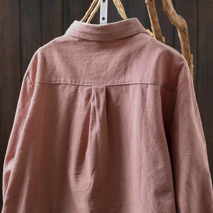 Camisa de algodón de manga larga con cuello alto, botones y estampado de Buddha Stones para mujer - image 8