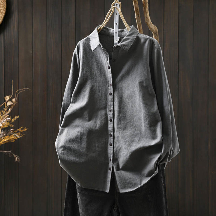 Camisa de algodón de manga larga con cuello alto, botones y estampado de Buddha Stones para mujer - Gris - US6, UK/AU10, EU38 (L) - image 18