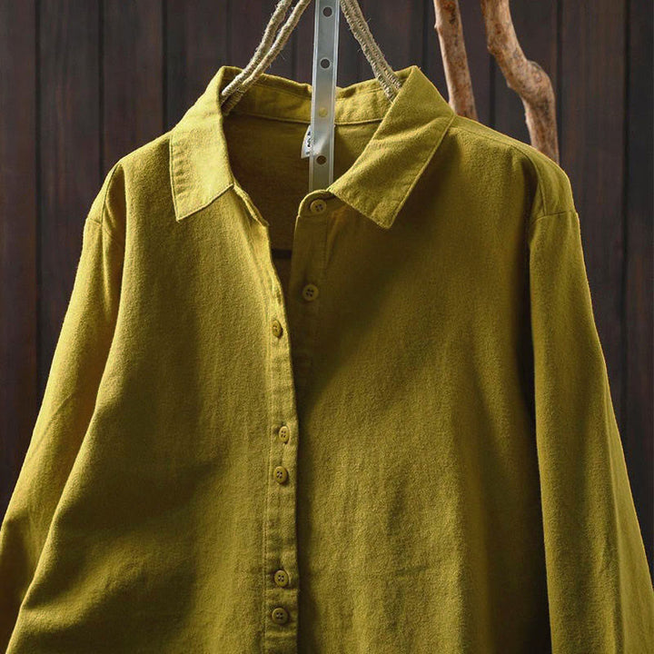 Camisa de algodón de manga larga con cuello alto, botones y estampado de Buddha Stones para mujer - image 21